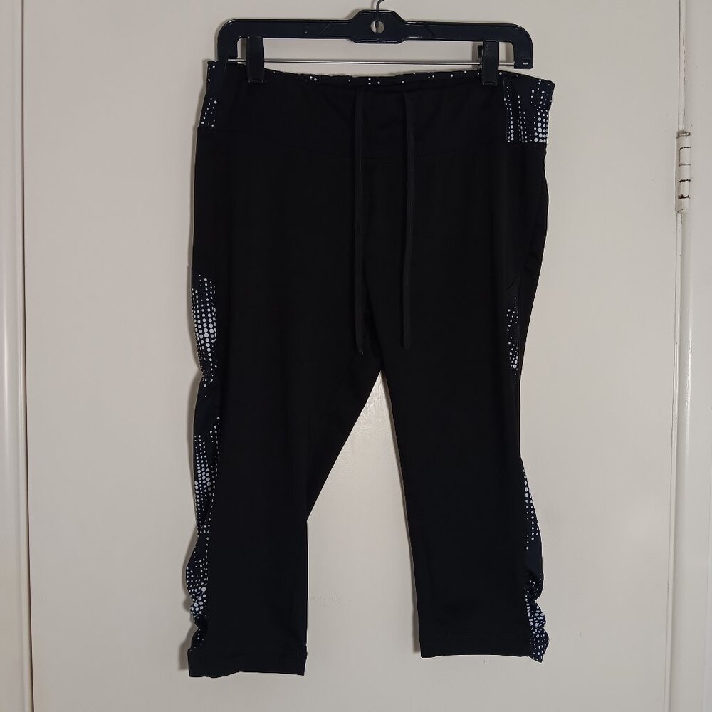 Athletic  work  Capri leggings black  mesh panels drawstring  women L 12-14